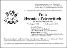 Traueranzeige Hermine Petrowitsch
