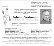 Traueranzeige Johann Widmann