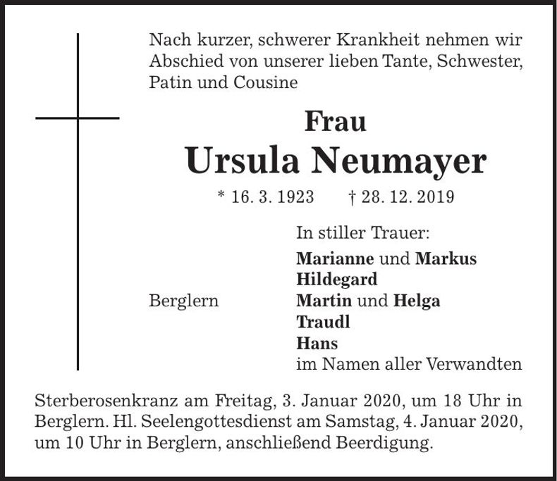 Traueranzeige Ursula Neumayer