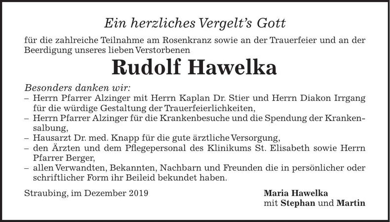 Traueranzeige Rudolf Hawelka