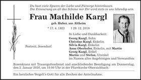 Traueranzeige Mathilda Kargl