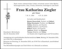 Traueranzeige Katharina Ziegler