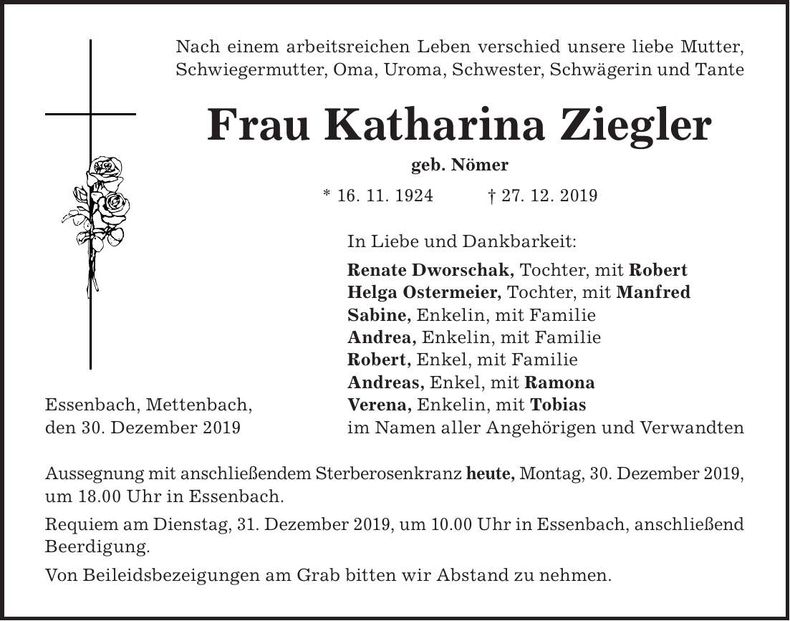 Traueranzeige Katharina Ziegler