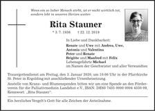 Traueranzeige Rita Stauner