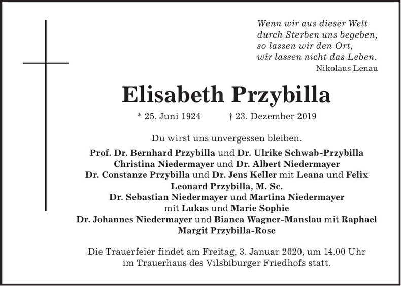 Traueranzeige Elisabeth Przybilla