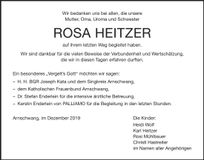 Traueranzeige Rosa Heitzer