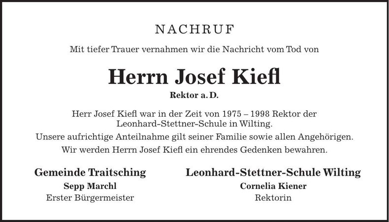 Traueranzeige Josef Kiefl