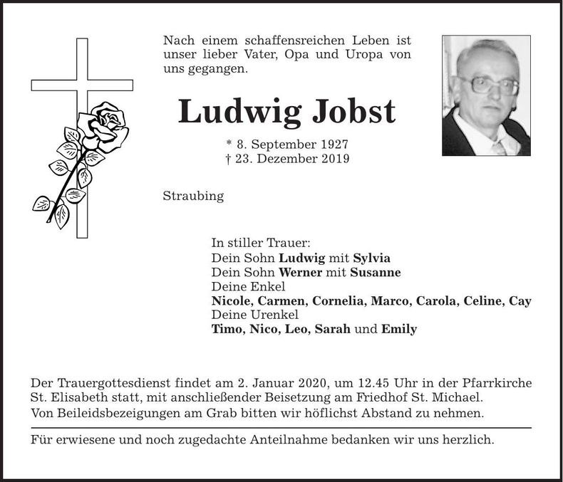 Traueranzeige Ludwig Jobst