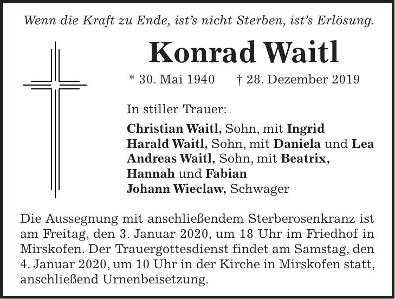 Traueranzeige Konrad Waitl