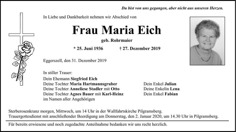 Traueranzeige Maria Eich