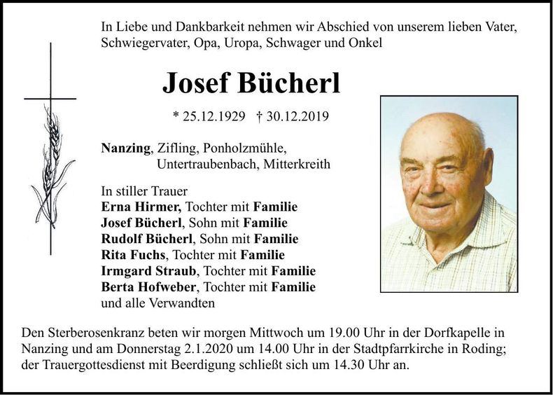 Traueranzeige Josef Bücherl