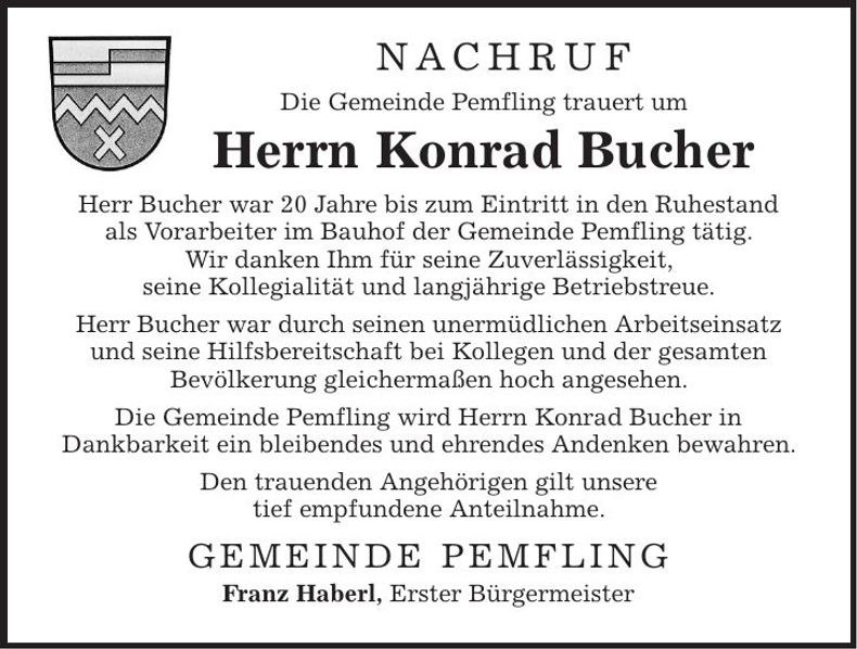 Traueranzeige Konrad Bucher