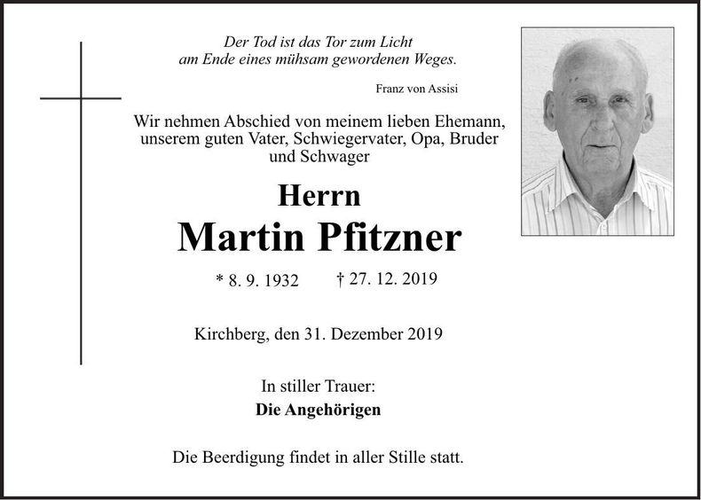 Traueranzeige Martin Pfitzner