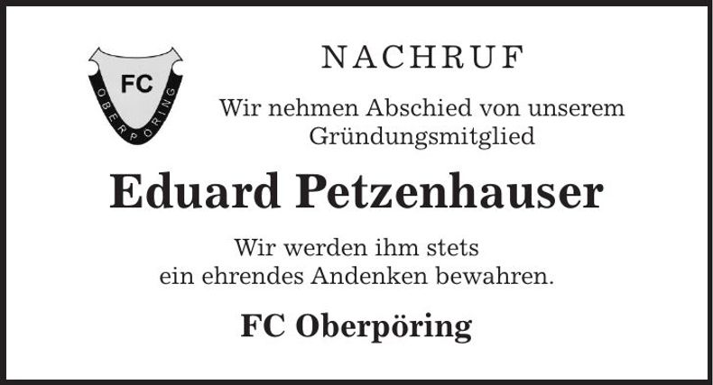 Traueranzeige Eduard Petzenhauser