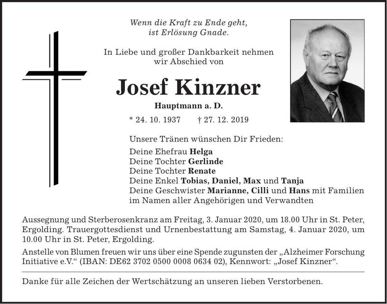 Traueranzeige Josef Kinzner