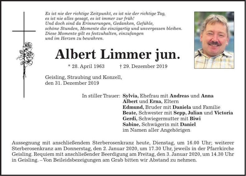 Traueranzeige Albert junior Limmer
