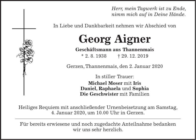 Traueranzeige Georg Aigner