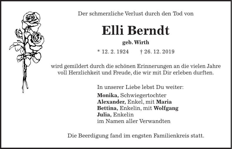 Traueranzeige Elli Berndt