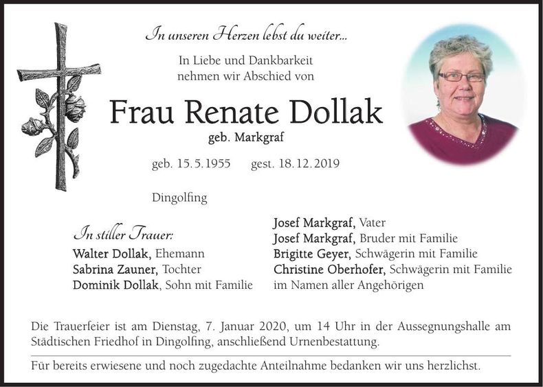 Traueranzeige Renate Dollak
