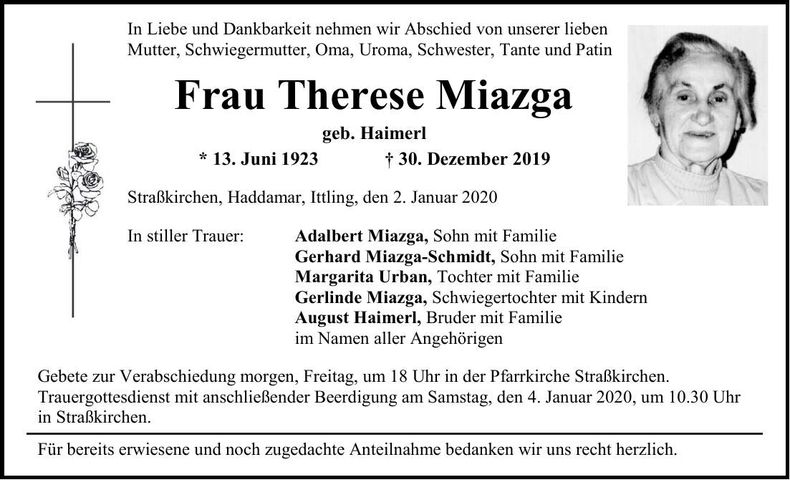 Traueranzeige Therese Miazga