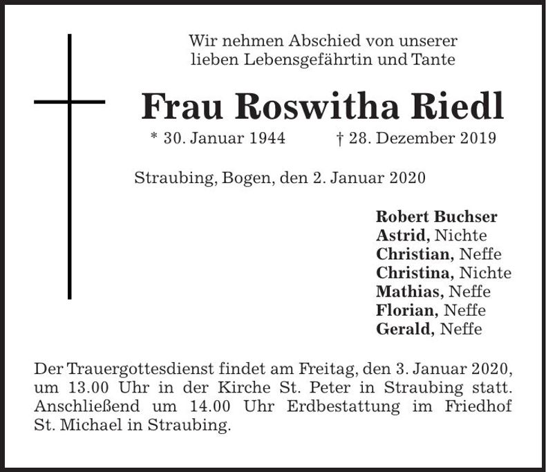 Traueranzeige Roswitha Riedl