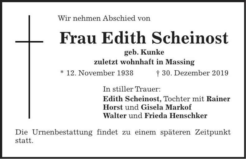 Traueranzeige Edith Scheinost