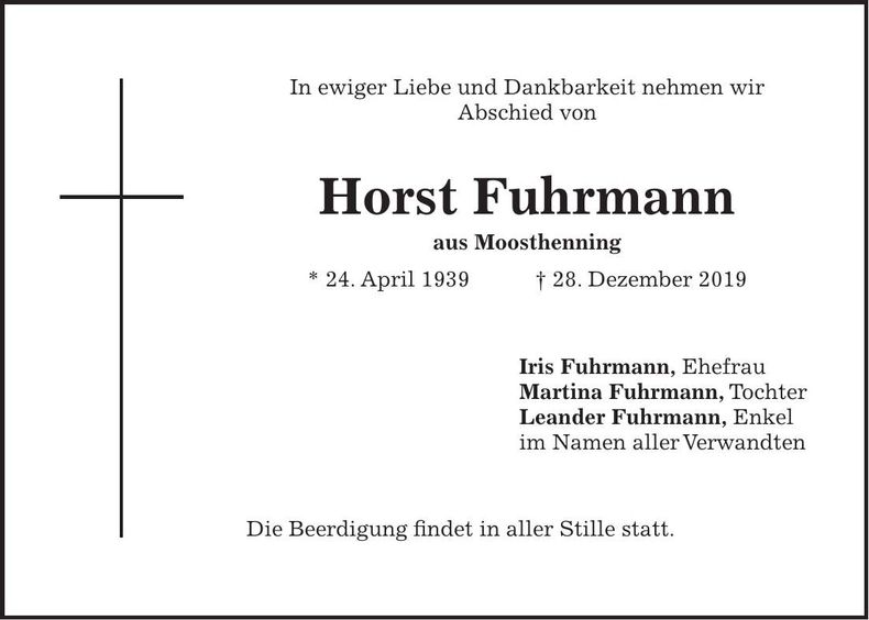 Traueranzeige Horst Fuhrmann