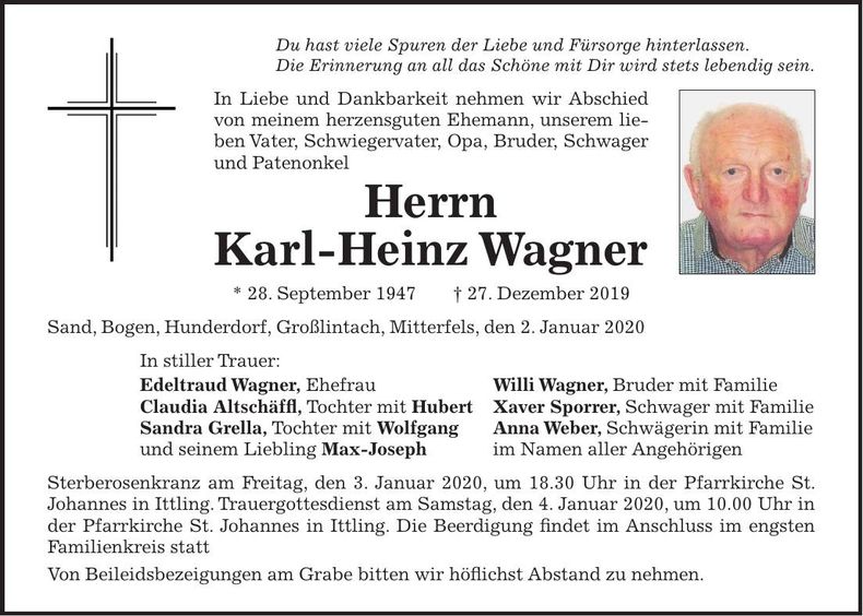 Traueranzeige Karl-Heinz Wagner