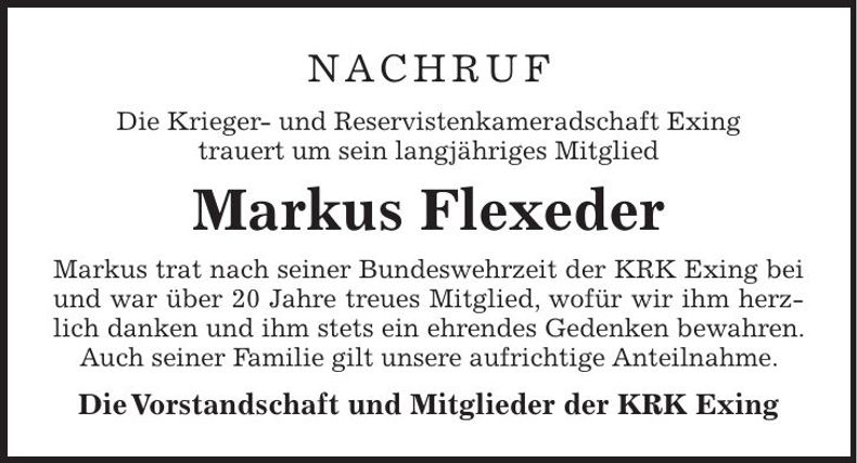 Traueranzeige Markus Flexeder