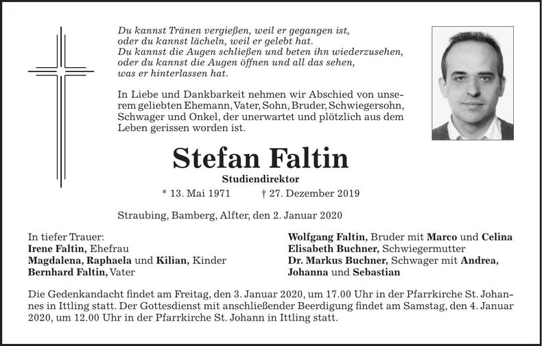 Traueranzeige Stefan Faltin