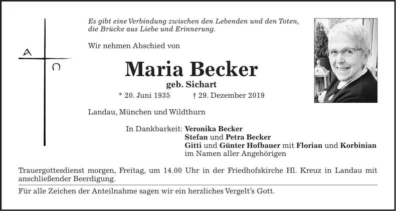 Traueranzeige Maria Becker