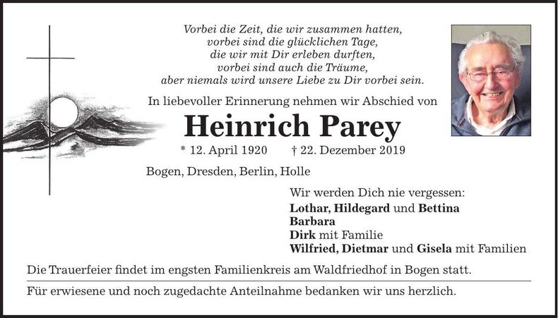 Traueranzeige Heinrich Parey