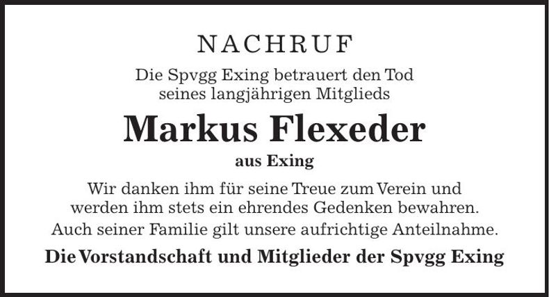 Traueranzeige Markus Flexeder