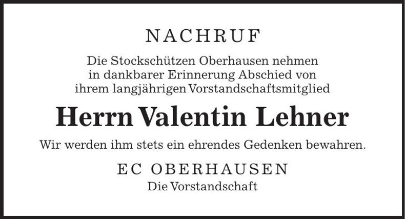 Traueranzeige Valentin Lehner