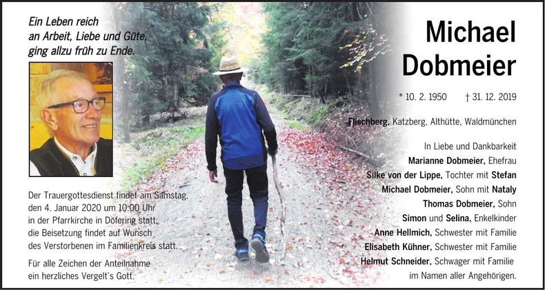 Traueranzeige Michael Dobmeier