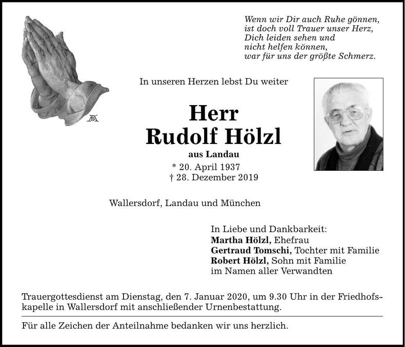 Traueranzeige Rudolf Hölzl