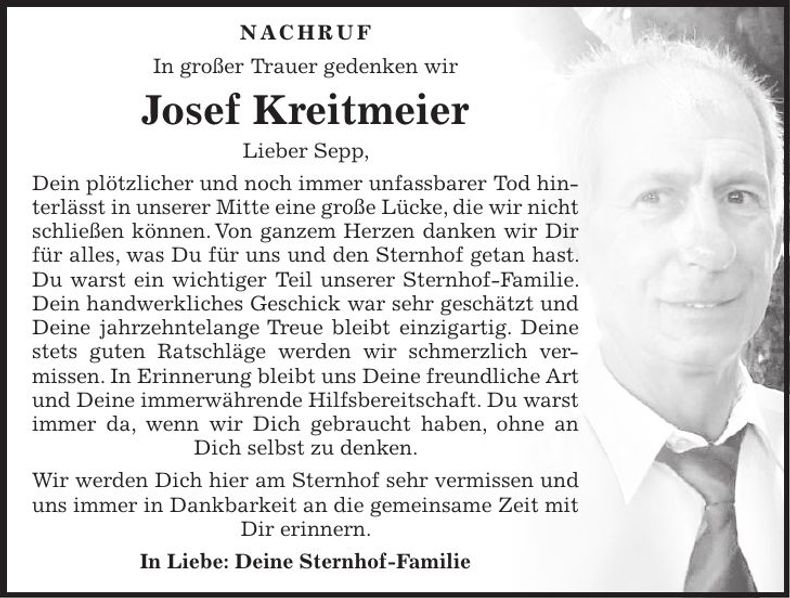Traueranzeige Josef Kreitmeier