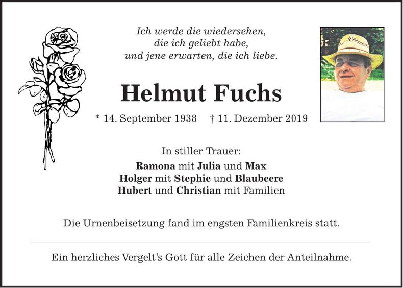 Traueranzeige Helmut Fuchs