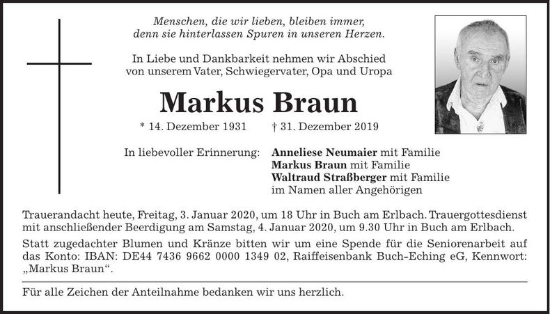 Traueranzeige Markus Braun