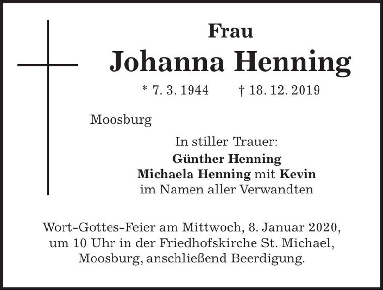 Traueranzeige Johanna Henning
