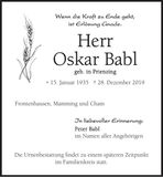 Traueranzeige Oskar Babl