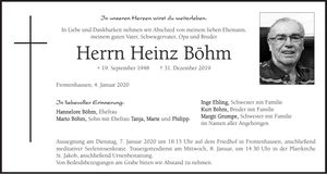 Traueranzeige Heinz Böhm