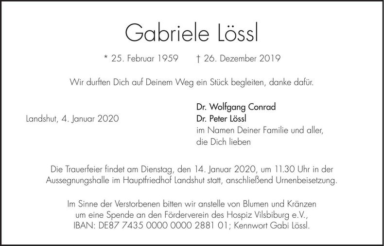 Traueranzeige Gabriele Lössl