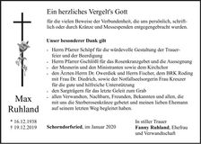 Traueranzeige Max Ruhland