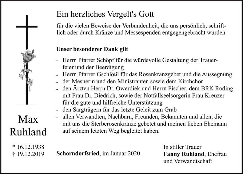 Traueranzeige Max Ruhland