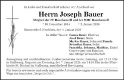 Traueranzeige Joseph Bauer
