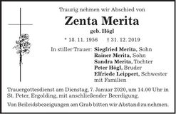 Traueranzeige Zenta Merita