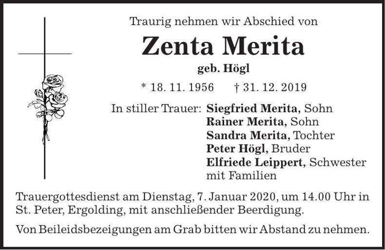 Traueranzeige Zenta Merita