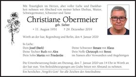Traueranzeige Christiane Obermeier
