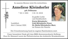 Traueranzeige Anneliese Kleindorfer